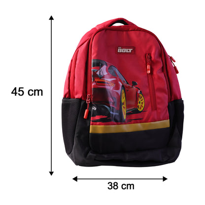 Wukusy 19-inch kids' school bag featuring a colorful car design, with adjustable straps and spacious main compartment.