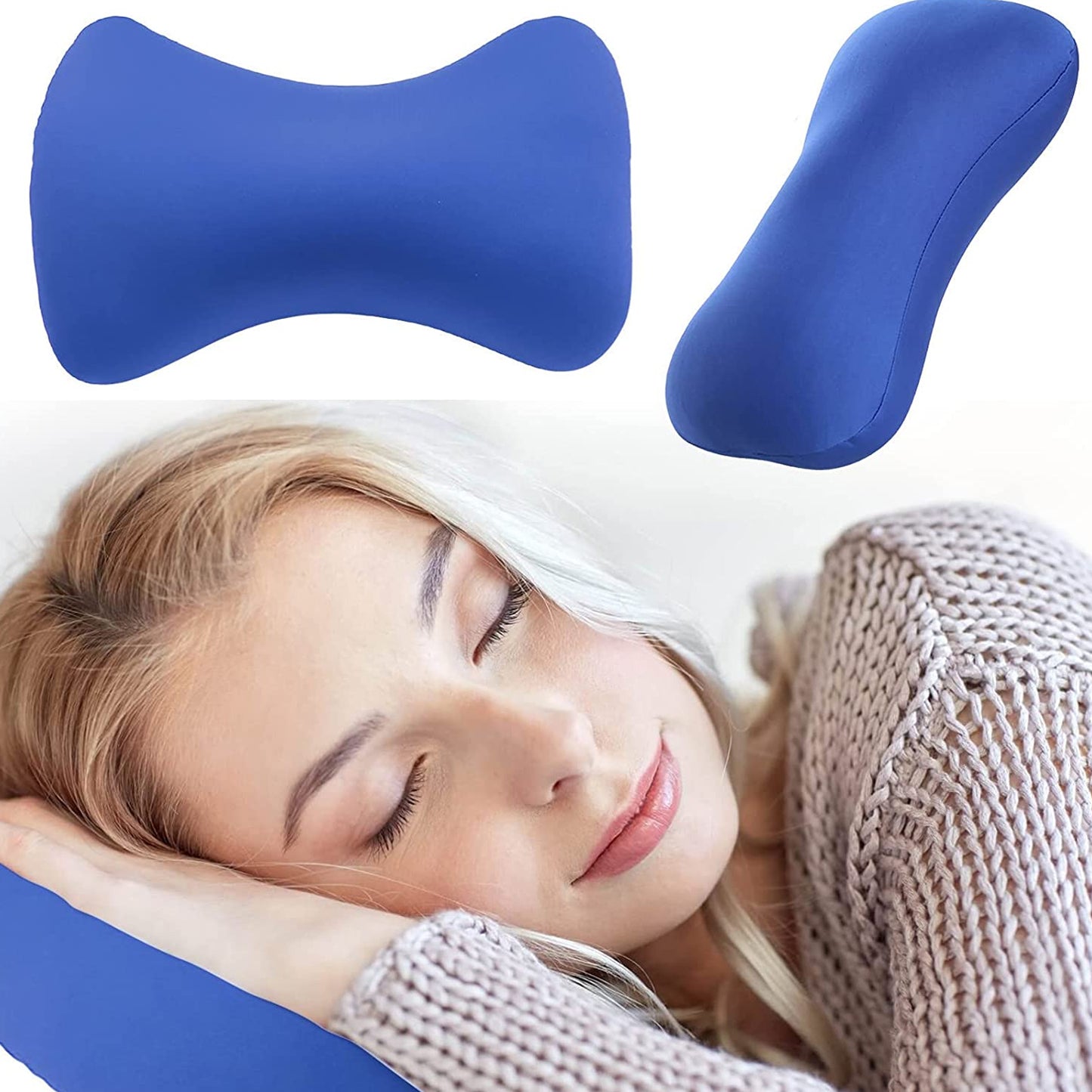 Wukusy 1551 microbead roll neck pillow with bone shape, soft cushion for head and neck support during travel