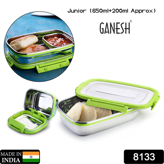 Wukusy Ganesh Junior stainless steel lunch pack for office and school use, featuring a compact design and durable construction.