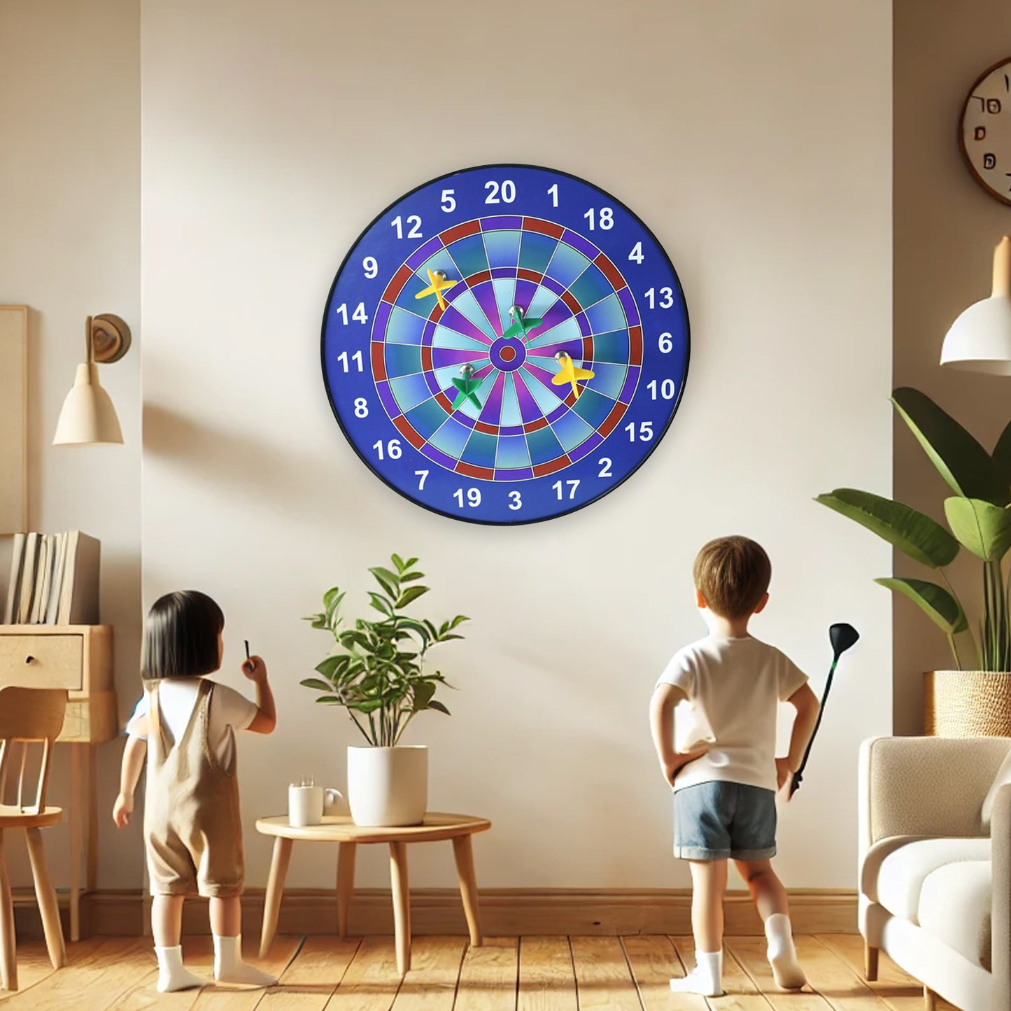Wukusy magnetic dartboard game set for kids and adults with colorful magnetic darts on a vibrant scoreboard.