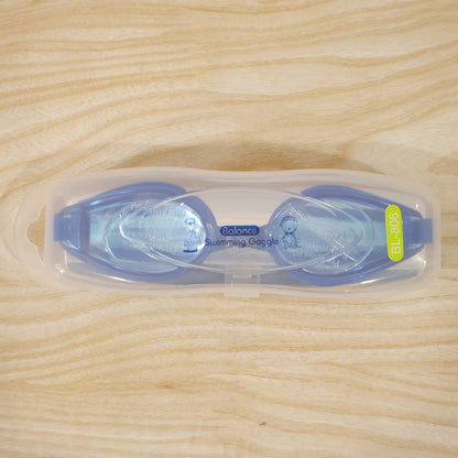 Kids Wukusy swimming goggles with clear lenses and secure fit, designed for comfortable water sports.