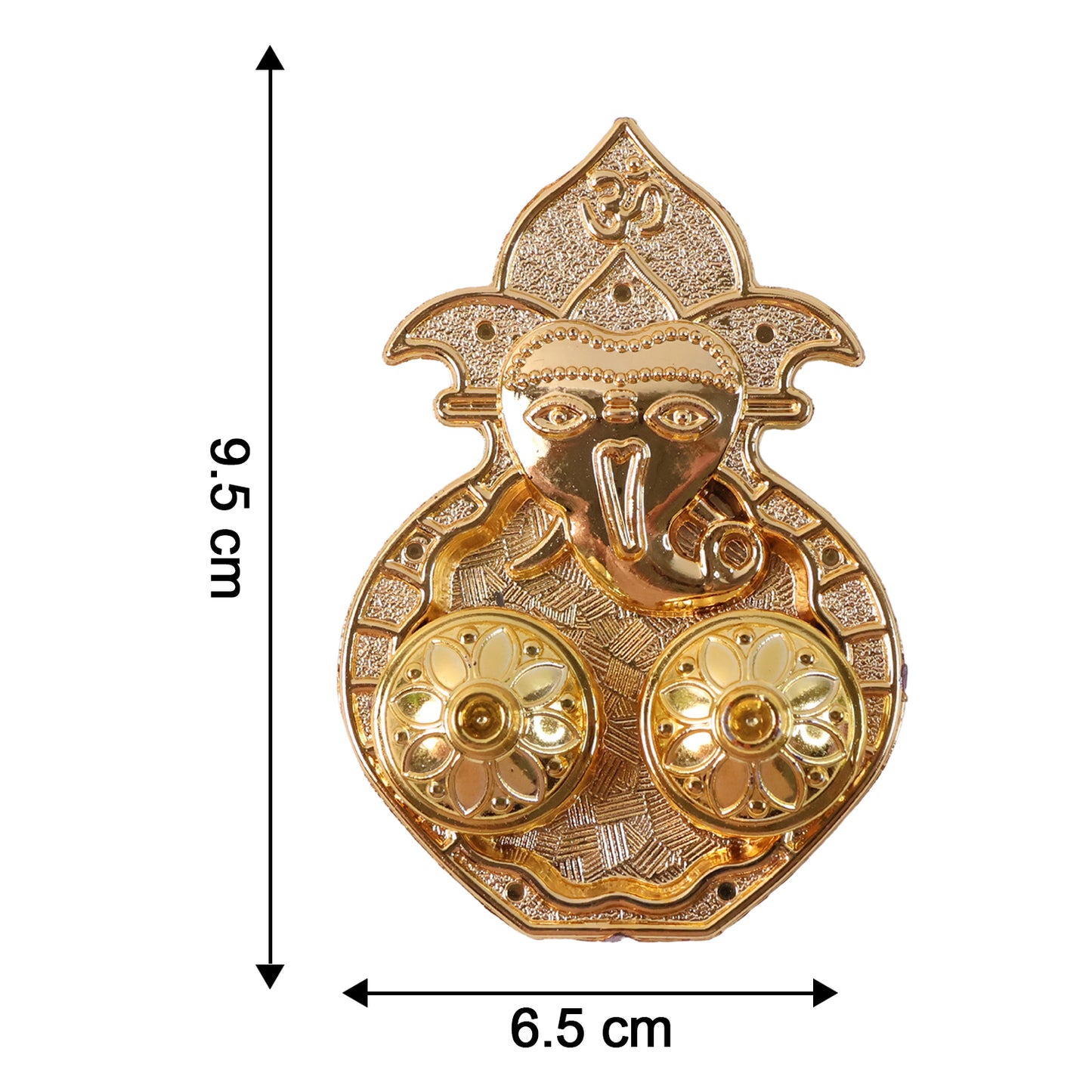 Traditional golden Lord Ganesha kumkum dish from Wukusy, featuring intricate design and a shiny finish, ideal for home improvement.