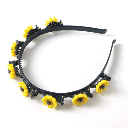Wukusy sunflower floral clip hair band with yellow sunflower design and colorful floral accents for stylish hair accessories.
