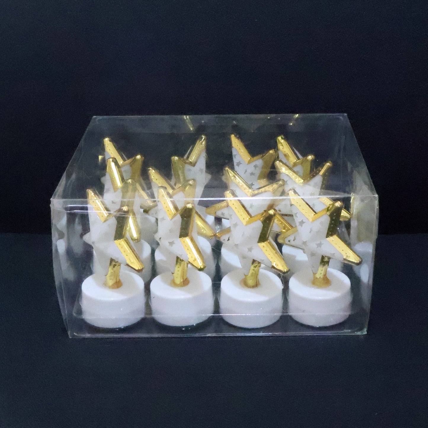 Set of 12 Wukusy decorative star-shaped flameless LED candles for home decor, glowing with warm light and safe for any space.