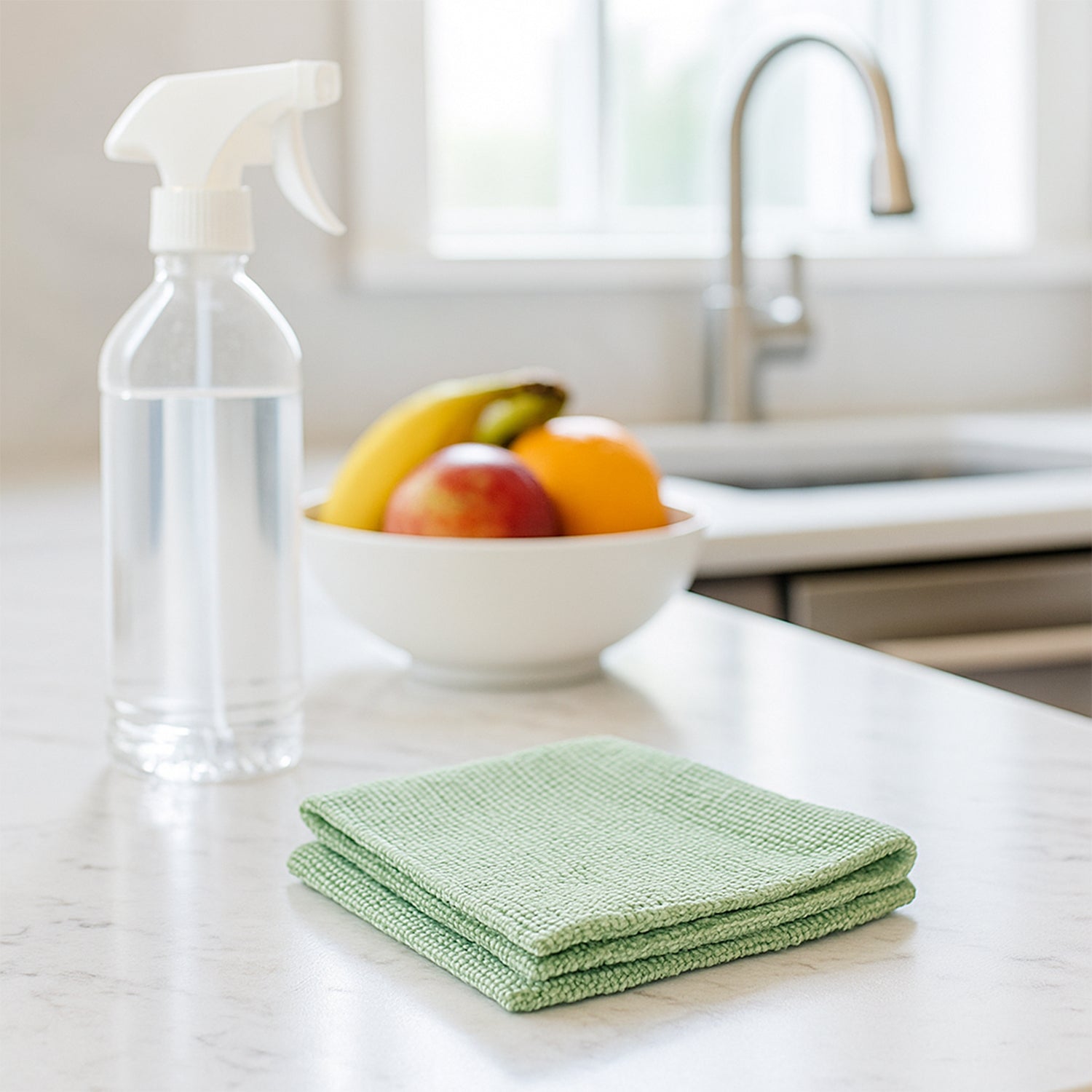 Wukusy microfiber cleaning cloth, 20x20cm, ideal for home and kitchen cleaning, shown folded on a clean surface.