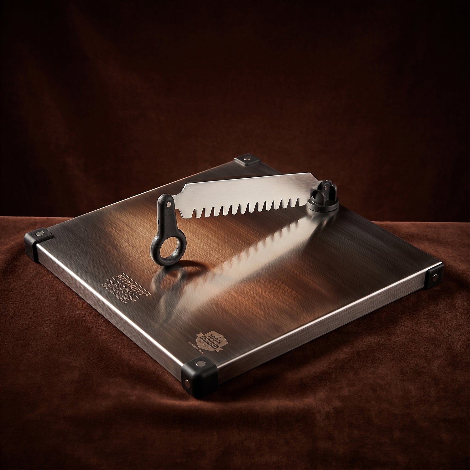 Wukusy stainless steel 2-in-1 cutting and chopping board with knife for kitchen use, featuring a sleek, durable design.