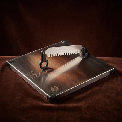 Wukusy stainless steel 2-in-1 cutting and chopping board with knife for kitchen use, featuring a sleek, durable design.