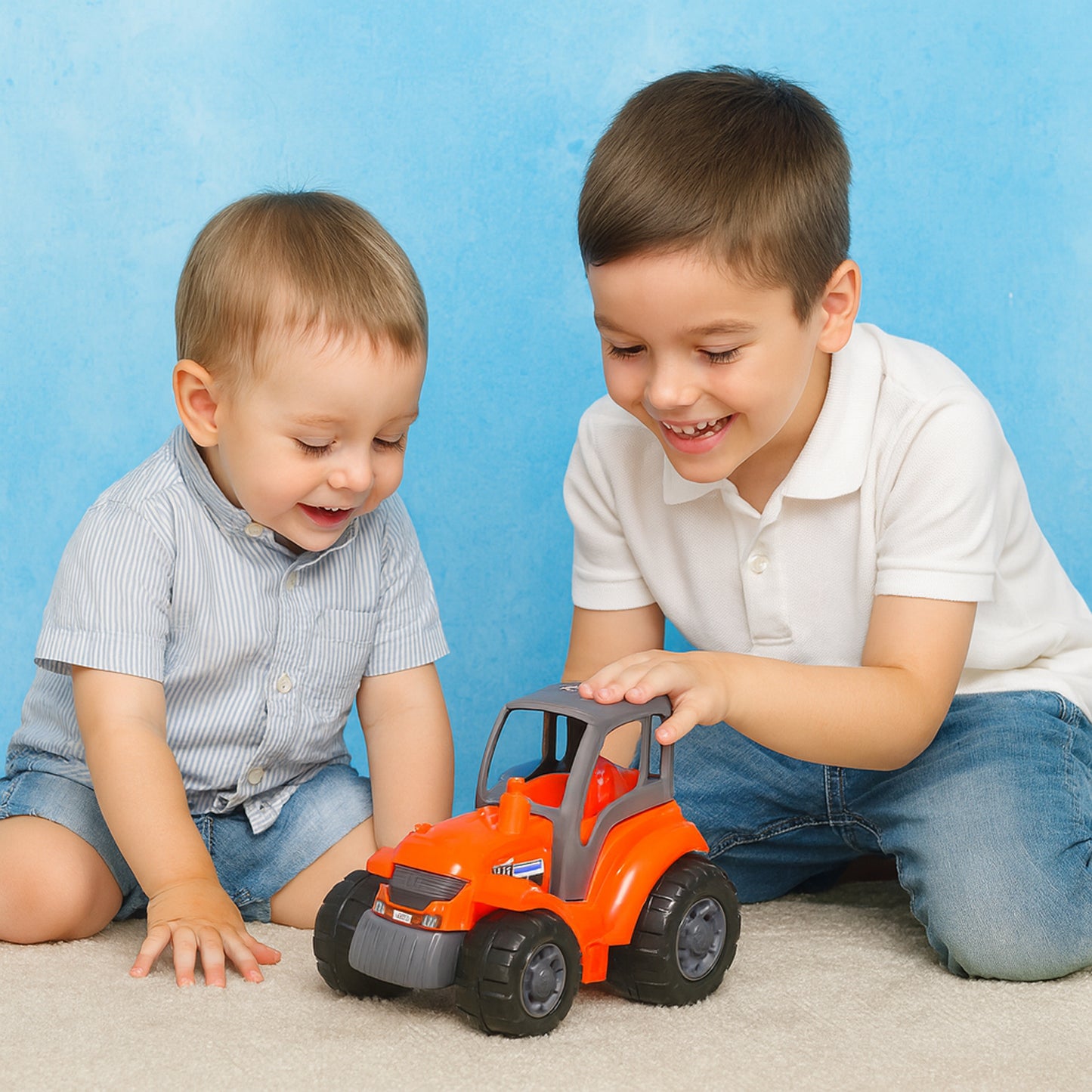 Wukusy Funwoods Kids friction-powered tractor toy with bright colors and realistic details for imaginative play.