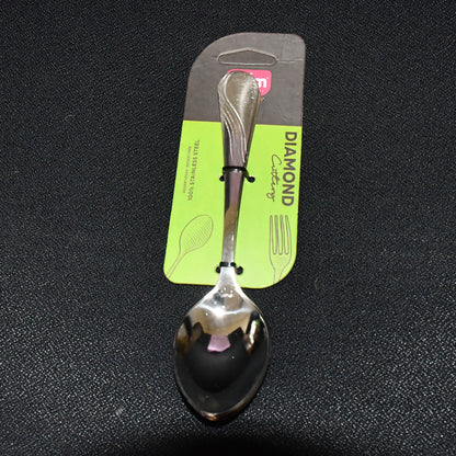 Set of six Wukusy Supermom stainless steel dining spoons arranged on a kitchen table for home dining use.
