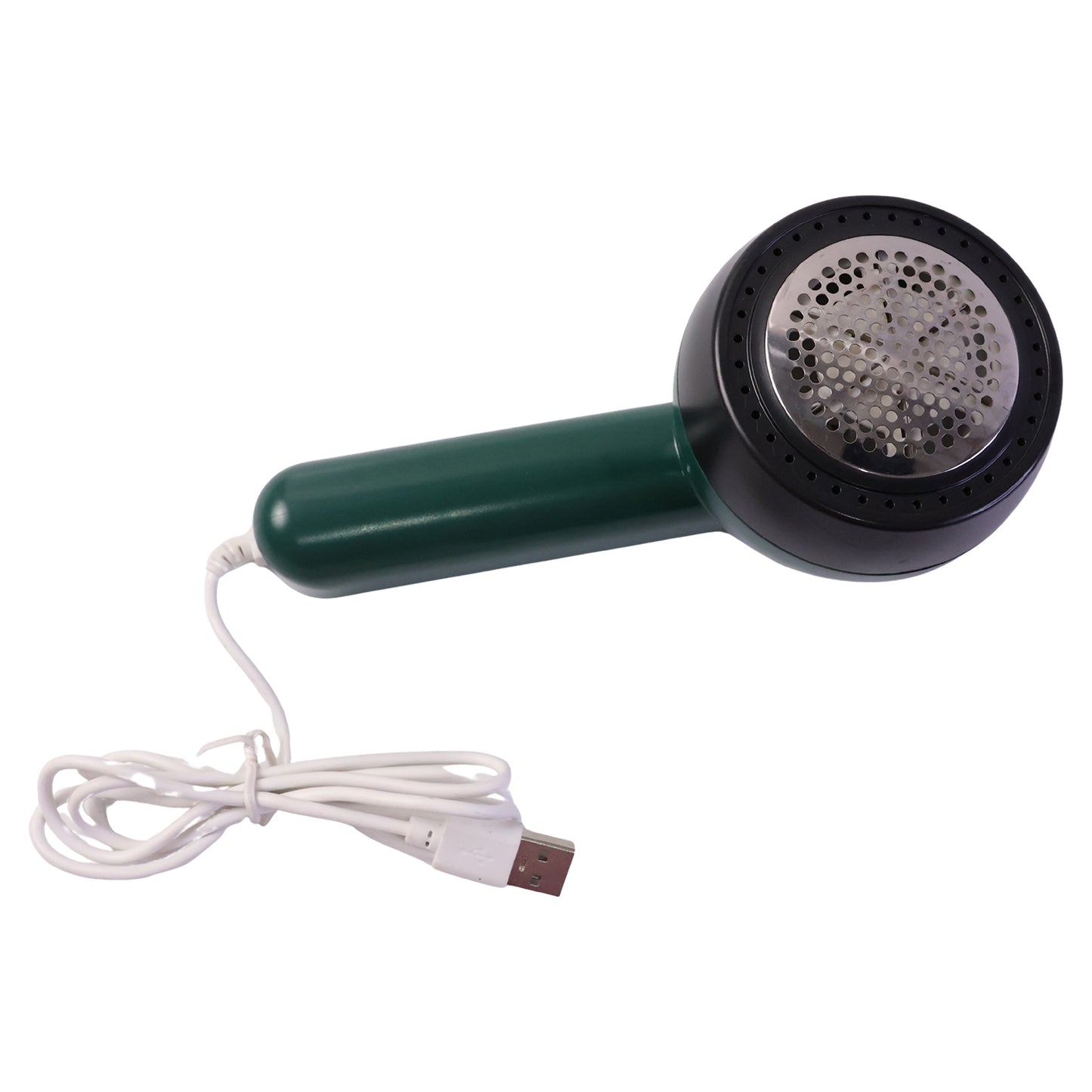 Wukusy USB-powered fabric lint remover and sweater fuzz cleaner, compact device with cleaning head for removing lint and fuzz.