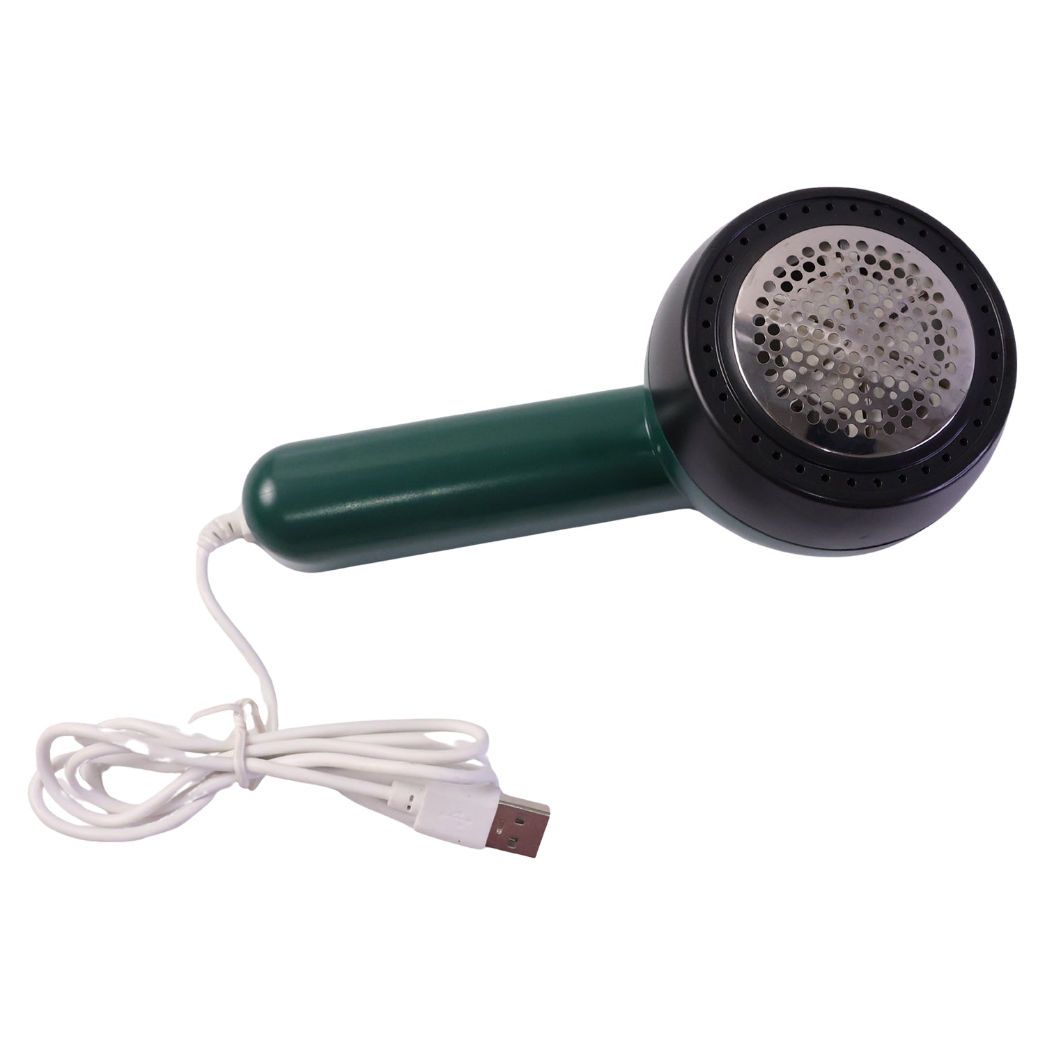 Wukusy USB-powered fabric lint remover and sweater fuzz cleaner, compact device with cleaning head for removing lint and fuzz.