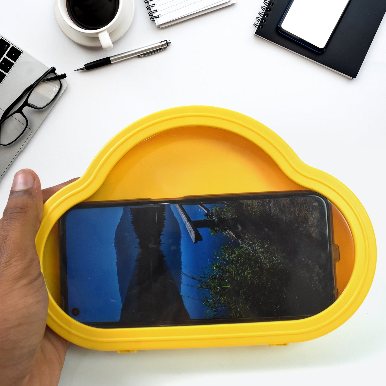 Yellow waterproof smartphone stand case by Wukusy, designed to protect and hold your phone securely.