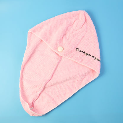 Wukusy microfiber hair drying towel wrap with button lock, soft and absorbent for quick hair drying, shown on a model.