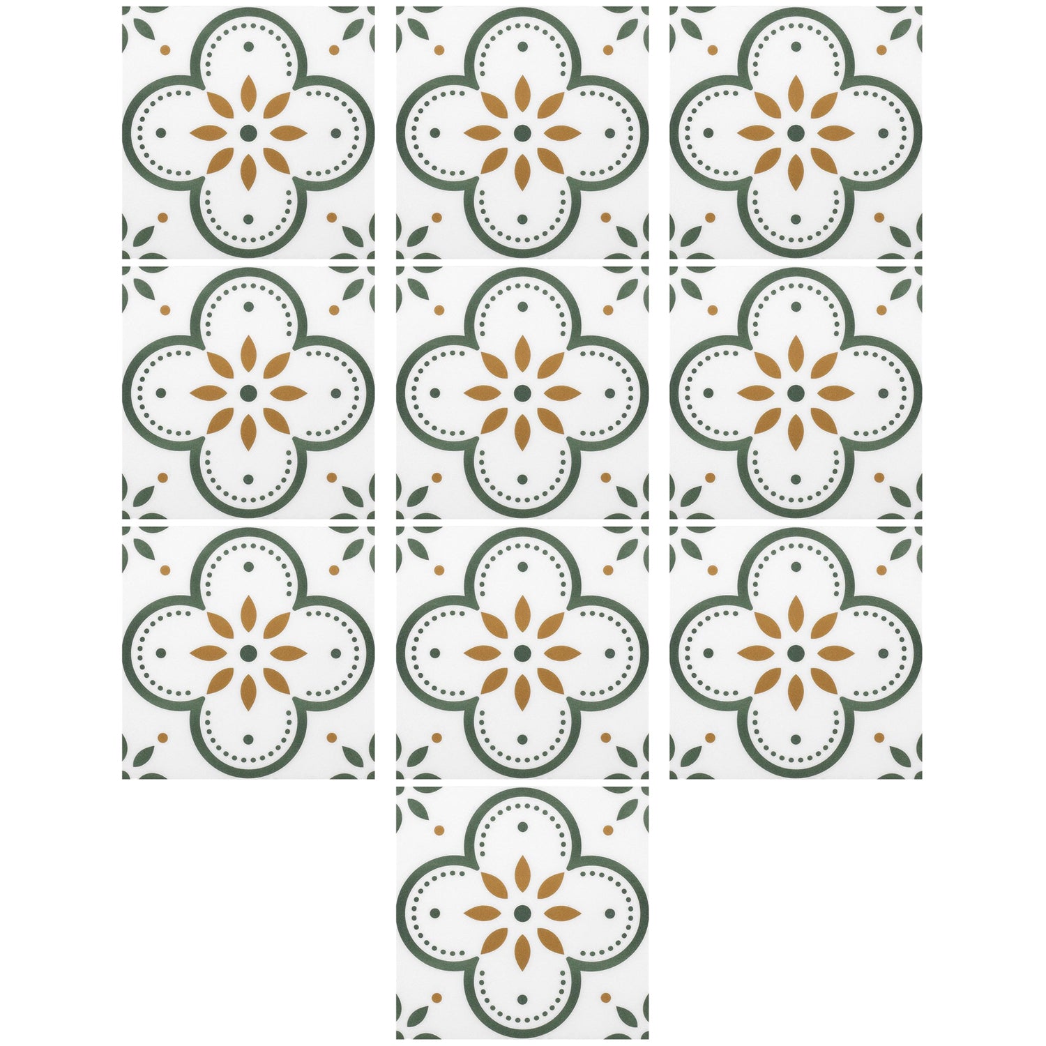 Set of 10 waterproof peel and stick floor tiles for kitchen and bathroom backsplash, featuring 8x8 inch detachable tile stickers.