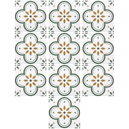 Set of 10 waterproof peel and stick floor tiles for kitchen and bathroom backsplash, featuring 8x8 inch detachable tile stickers.