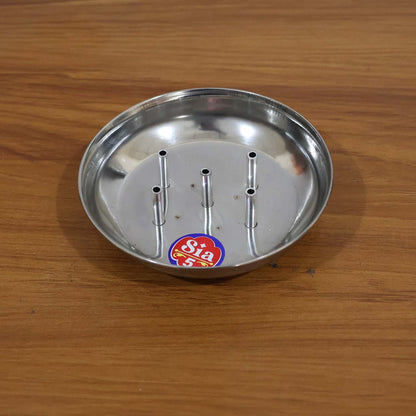 Stainless steel Lotus Agarbatti stand with triple stick holder by Wukusy, featuring a floral lotus design for incense sticks.