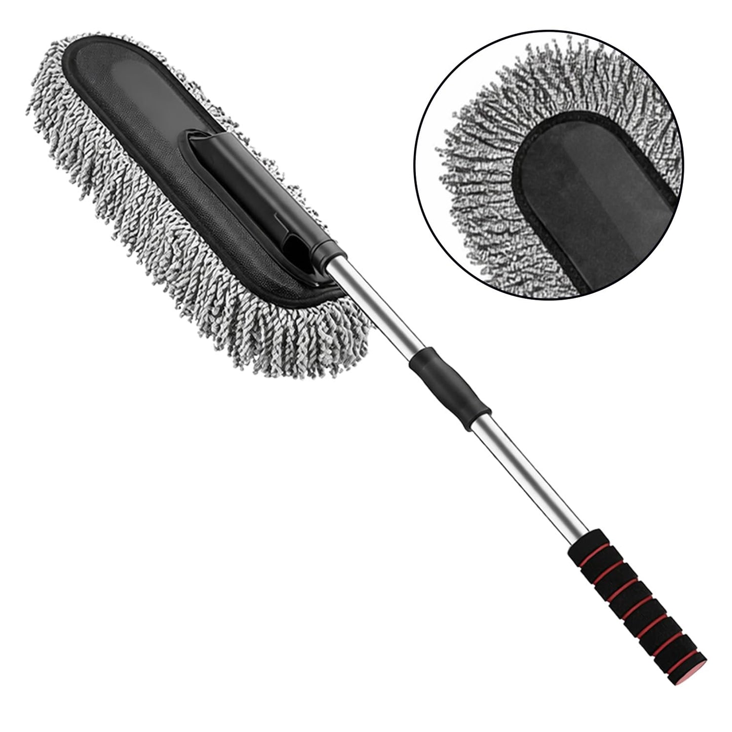 Wukusy car cleaning kit with retractable duster, mini soft brush, AC vent cleaner, and microfiber cloth for interior and exterior cleaning.