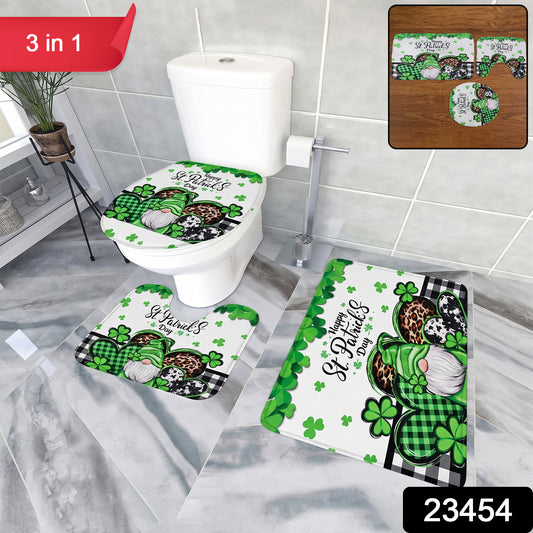 Wukusy 3-in-1 bathroom mat set with mixed design, including a bath mat, contour rug, and shower curtain for bathroom decor.