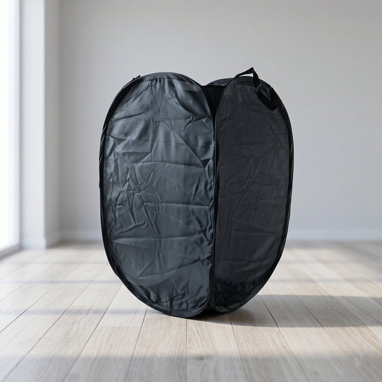 Wukusy premium foldable laundry basket made of solid fabric, 37x37x60cm, for organizing clothes in a modern home.