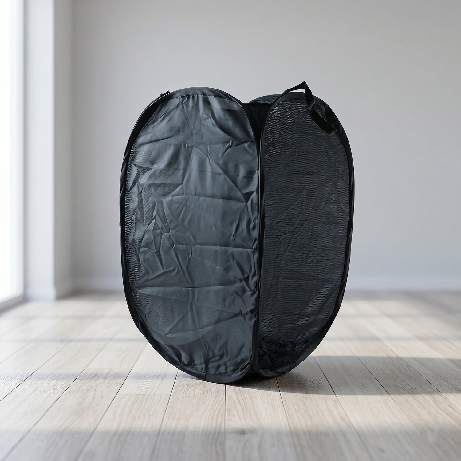Wukusy premium foldable laundry basket made of solid fabric, 37x37x60cm, for organizing clothes in a modern home.