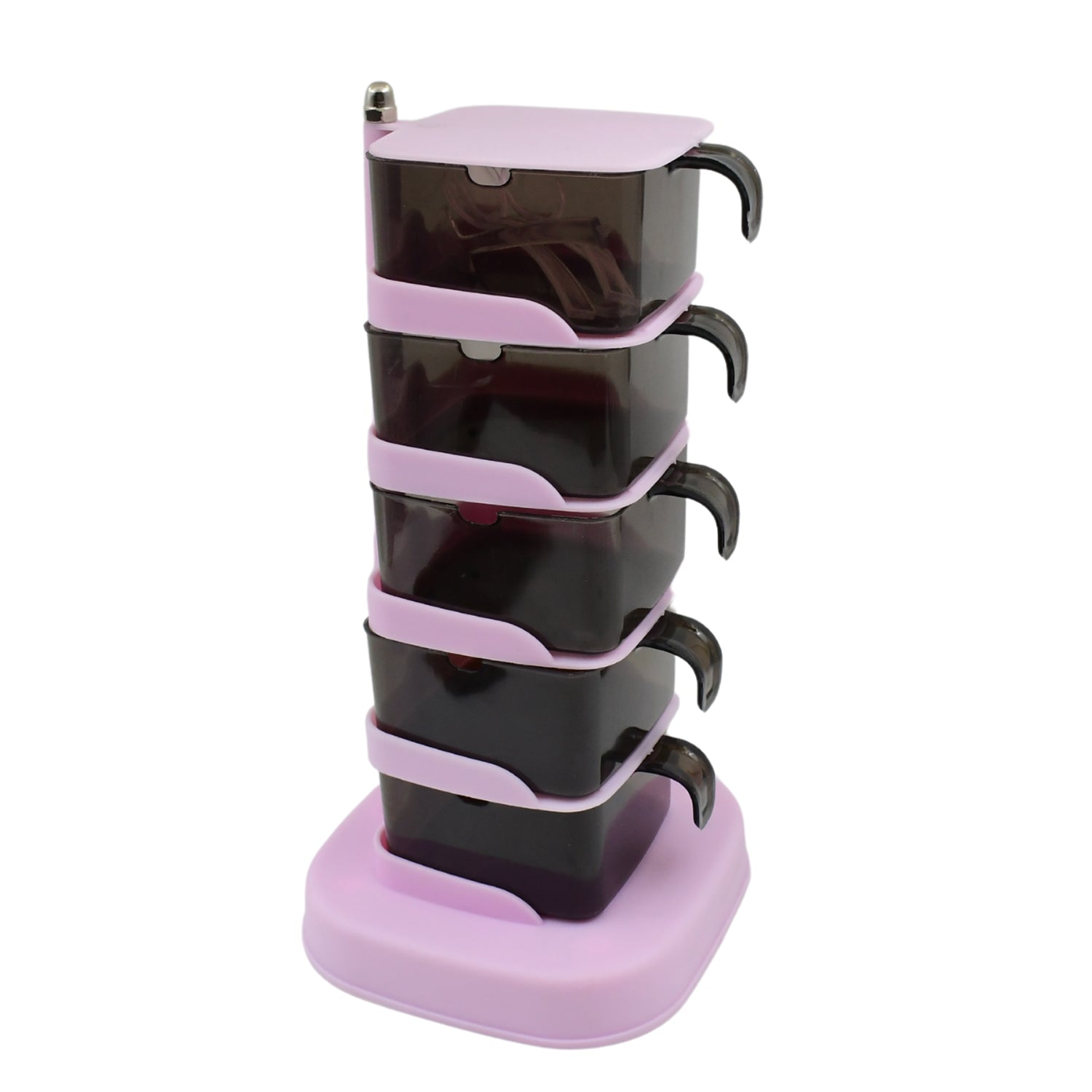 Wukusy rotating spice jars set with five vertical sections, each with a spoon, for organized seasoning storage and easy access.