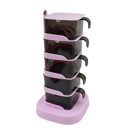 Wukusy rotating spice jars set with five vertical sections, each with a spoon, for organized seasoning storage and easy access.