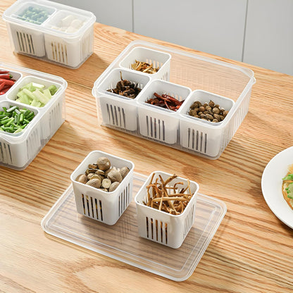 Wukusy fridge storage box for vegetables and food, clear plastic container with draining crisper for kitchen refrigerator organization