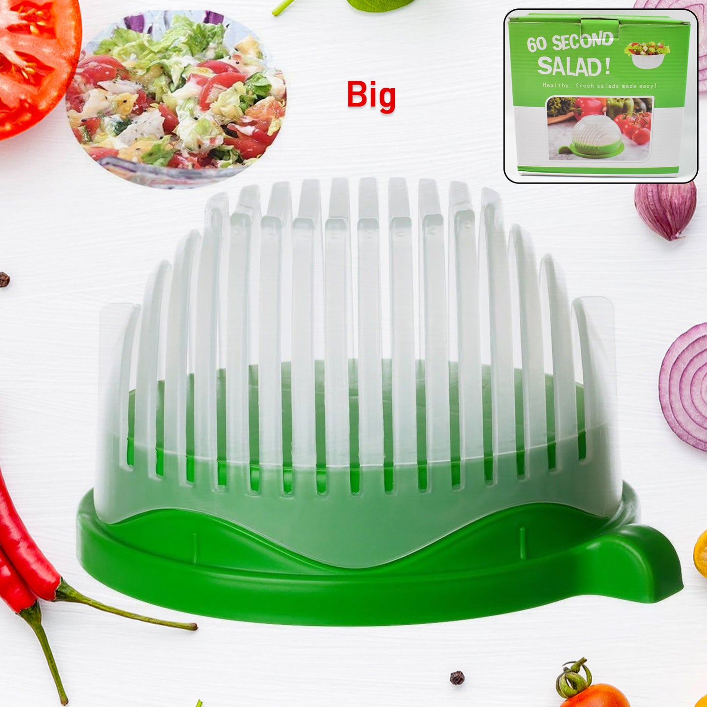 Wukusy plastic 60 seconds salad cutter and maker with bowl, designed for quick and easy salad preparation at home.