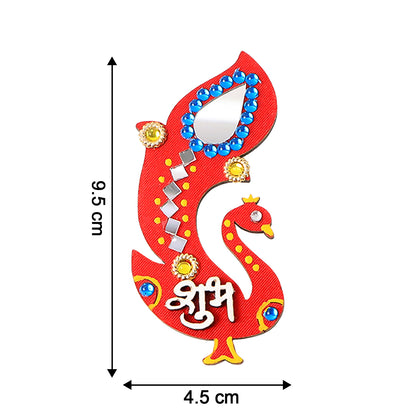 Decorative Wukusy wooden Shubh Labh wall hanging, traditional Indian home decor, featuring intricate carvings on two wooden pieces.