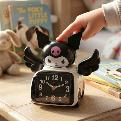 Wukusy cartoon character car style table alarm clock with colorful design and digital display on a white background.