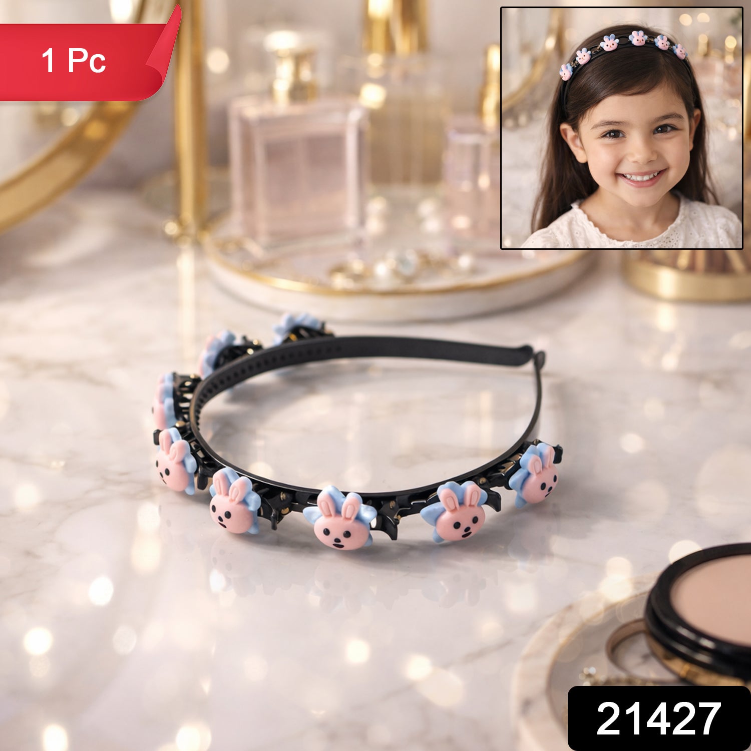 Wukusy cute cartoon bunny design kids hair band with colorful illustrations, ideal for children's hair accessories.