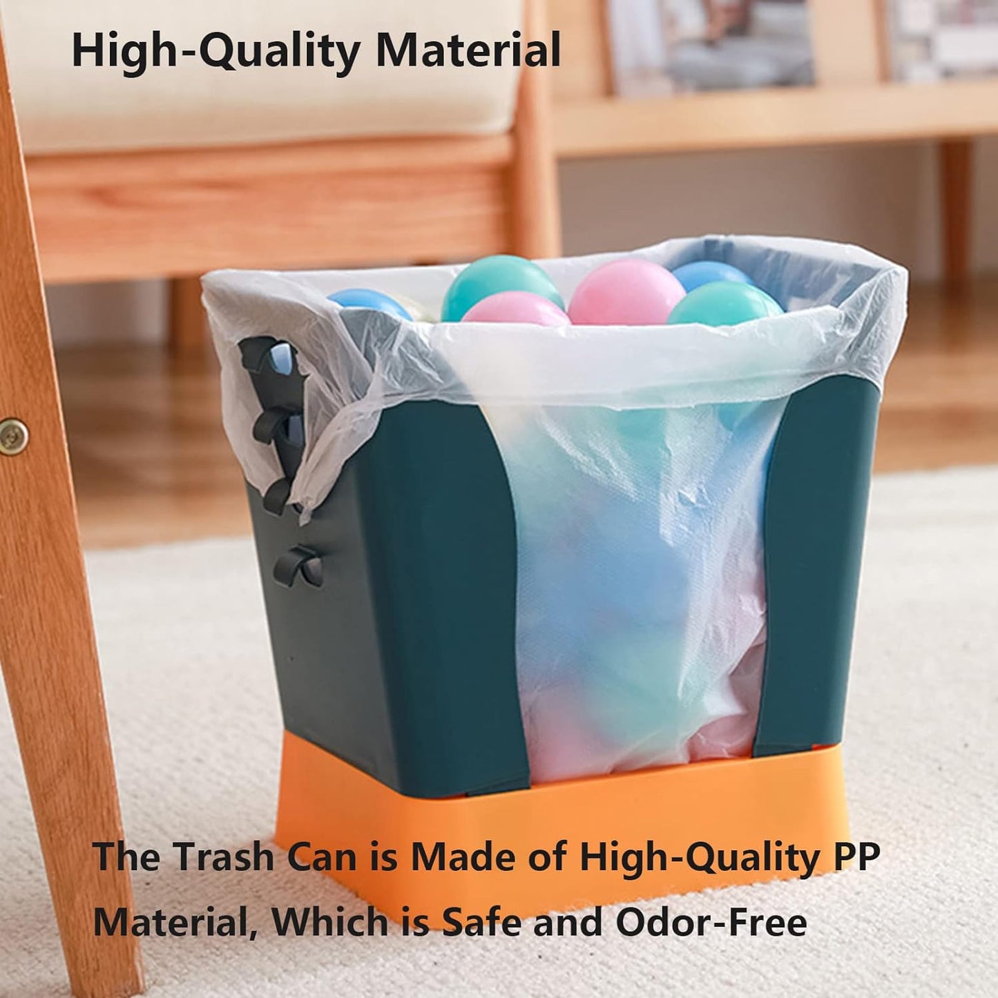 Wukusy expandable plastic waste bin with large capacity, suitable for kitchen, bathroom, living room, or outdoor use.