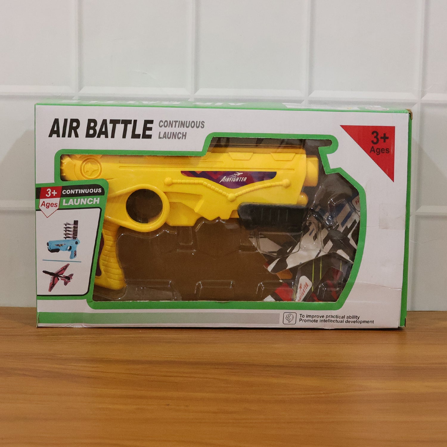 Wukusy Air Battle Plane Launcher Gun toy set for kids with foam glider planes ready for outdoor play and aerial battles.