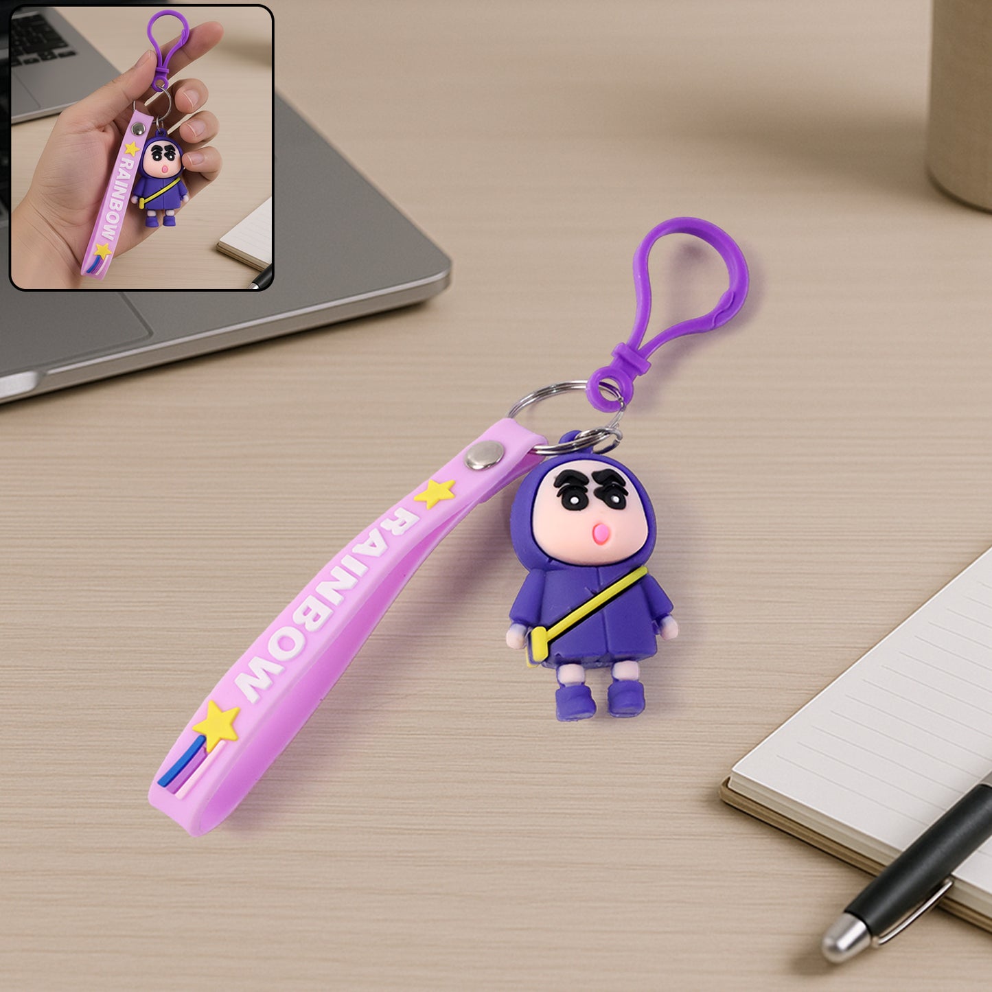Cute cartoon character silicone keychain by Wukusy featuring a colorful, playful design and a sturdy keyring attachment.