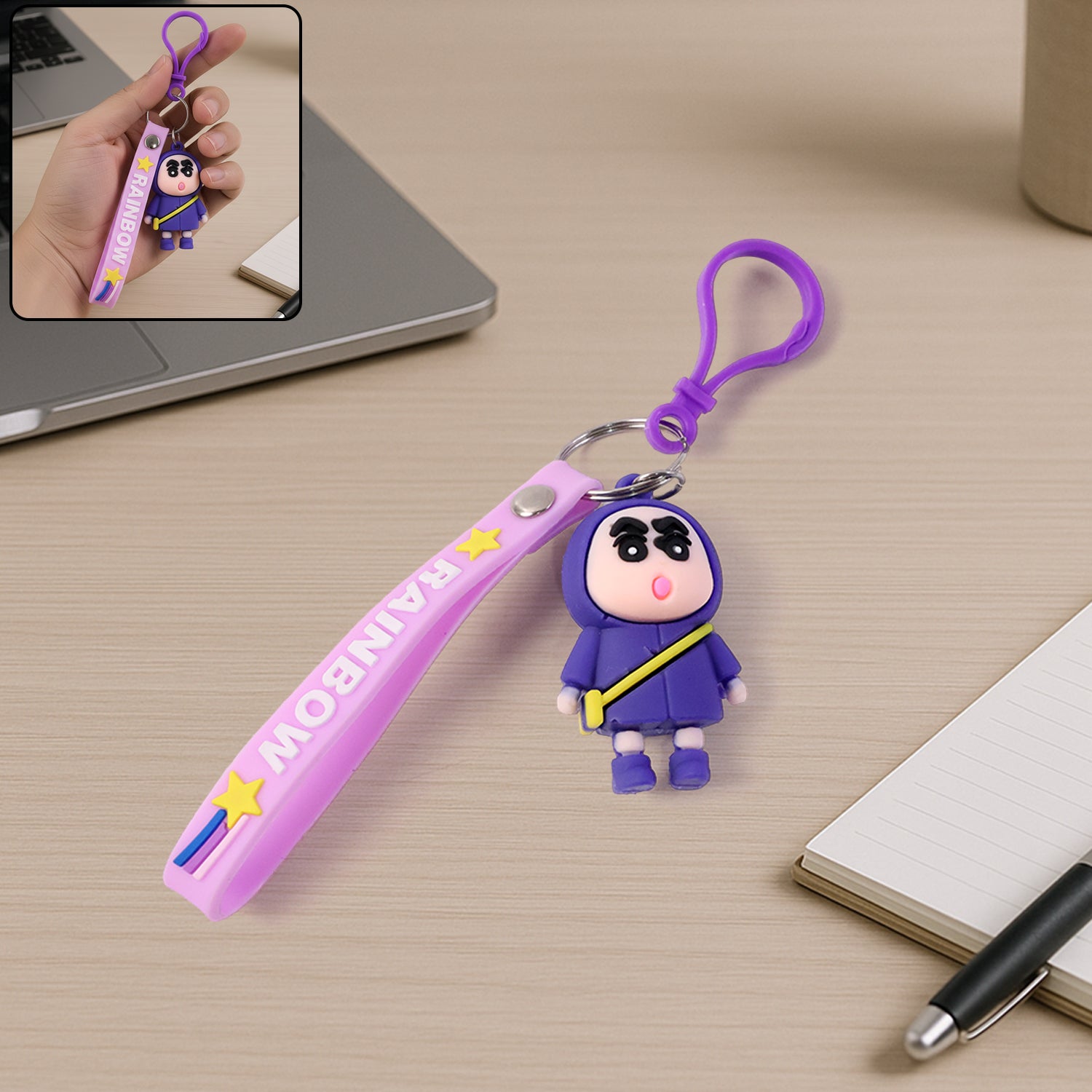 Cute cartoon character silicone keychain by Wukusy featuring a colorful, playful design and a sturdy keyring attachment.