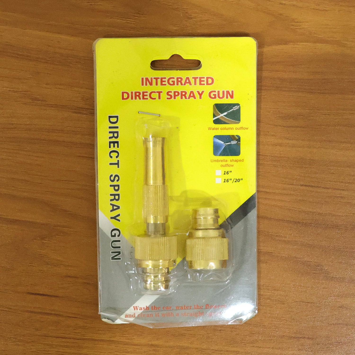 Heavy duty brass garden hose spray nozzle from Wukusy, showing a close-up of the durable nozzle with adjustable spray settings.