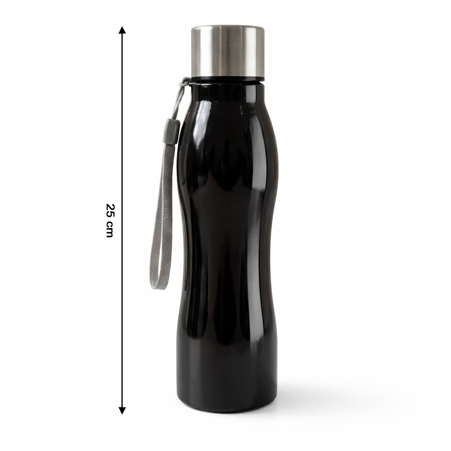Stainless steel Wukusy water bottle with 600ml capacity and carry strap, showing a sleek, insulated design with a lid.