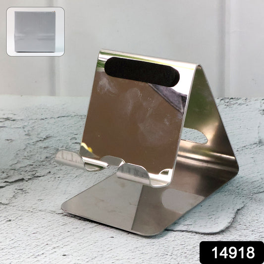 Wukusy stainless steel universal mobile and tablet stand holder showing adjustable grip for smartphones and tablets.