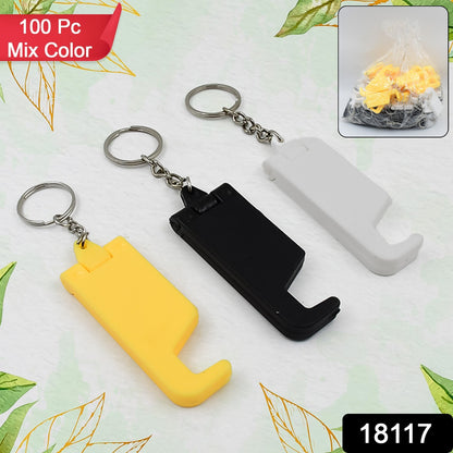 Set of 100 multicolor 2-in-1 plastic keychains with mobile stands and phone holders by Wukusy, ideal for home improvement.