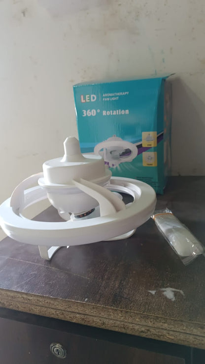 Wukusy 360-degree rotation ceiling fan with integrated light and remote control, ideal for office spaces, shown in image.