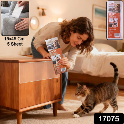 Set of 5 clear cat scratch furniture protectors by Wukusy, anti-scratch tape designed to shield furniture from cat claws.