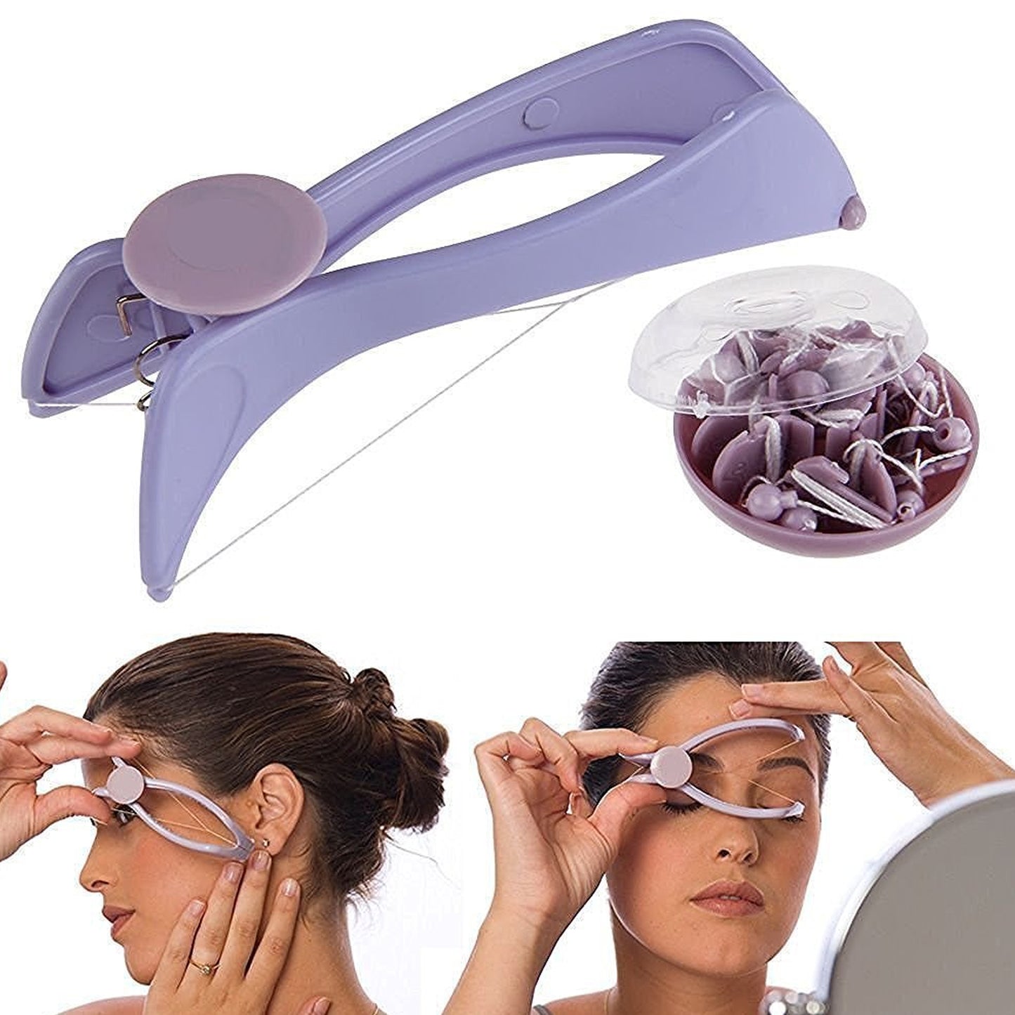 Wukusy Slique painless eyebrow, upper lip, face, and body hair removal threading and shaver system kit with manual tweezer and machine tools