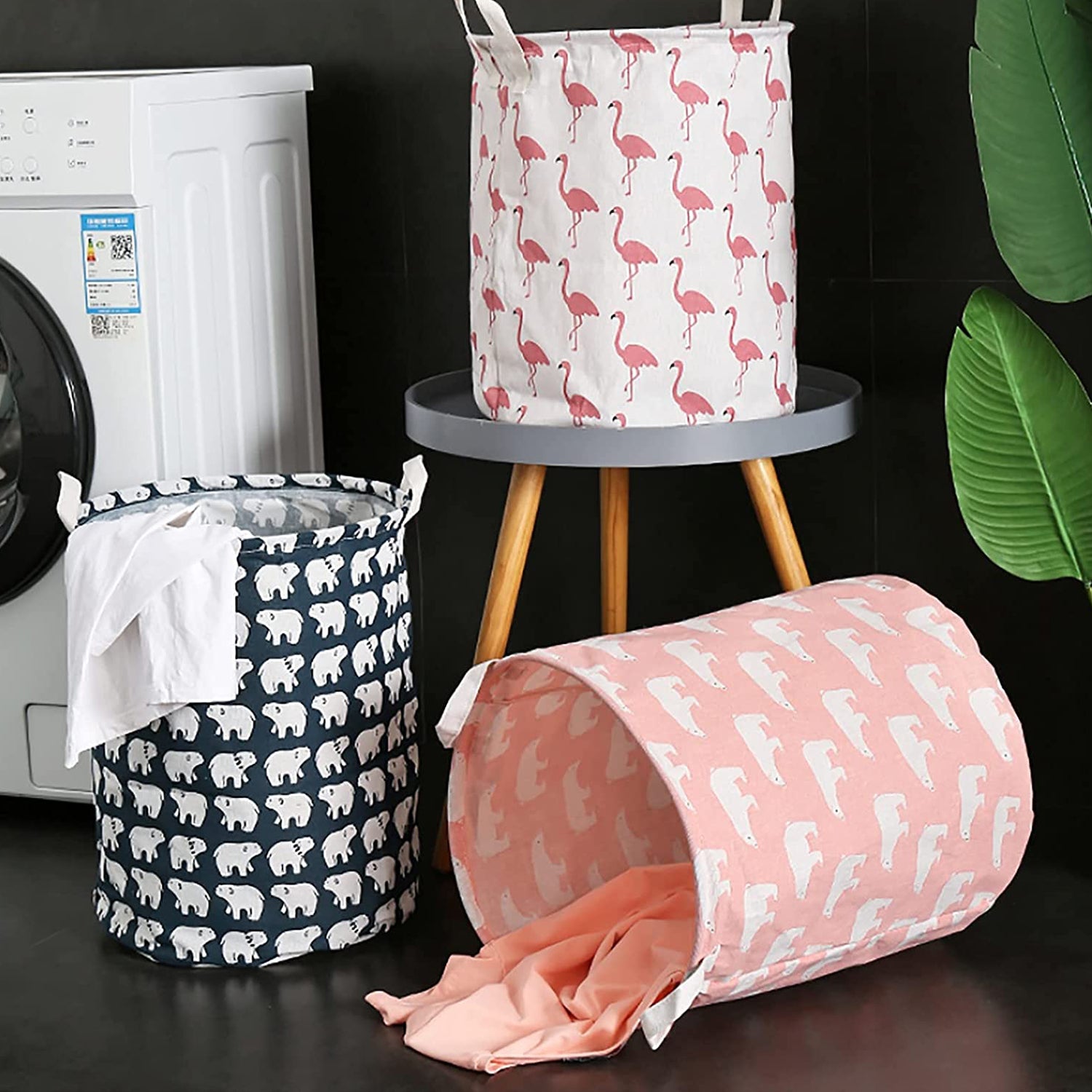 Wukusy durable collapsible laundry storage bag with handles, ideal for clothes and toys, foldable and easy to carry.