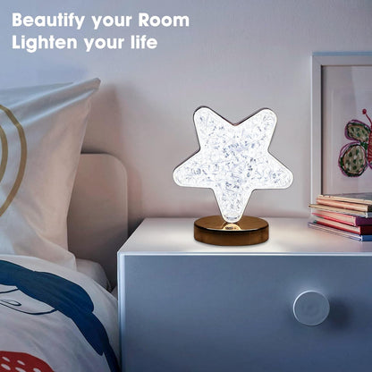 Wukusy star-shaped crystal diamond cordless lamp with touch control, USB rechargeable, 3-way dimmable nightstand lamp for bedroom or living room