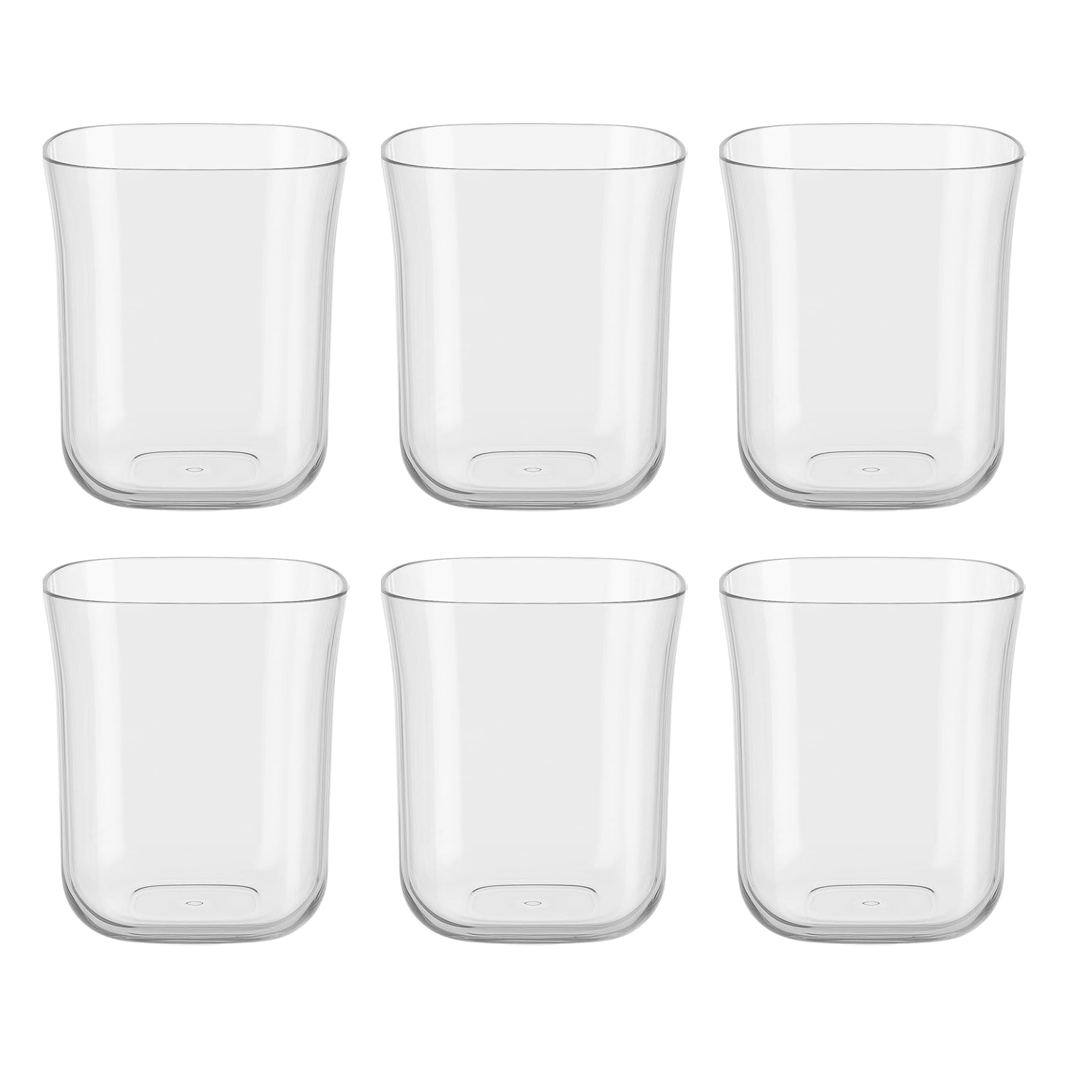 Set of six Wukusy Supermom plastic mojito glasses, 300ml capacity, clear and lightweight for casual entertaining.