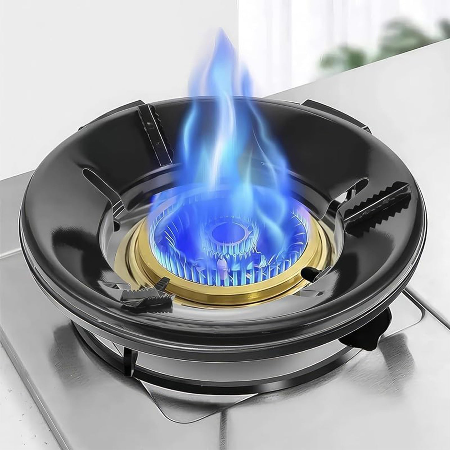 Wukusy gas stove flame protector rings, 25x25 cm, set of 4, durable metal protectors for stove burners against spills and flames.