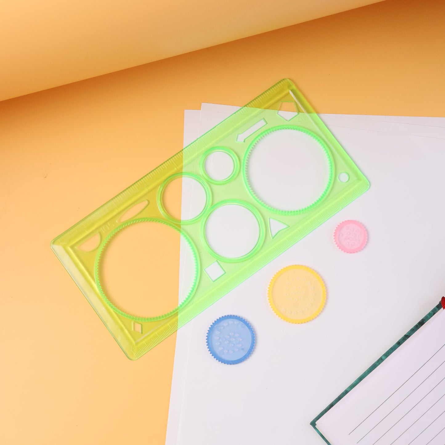 Wukusy Design Ruler Spirograph Geometry Stencil Set for office use, featuring various stencils and rulers for creative drawing.