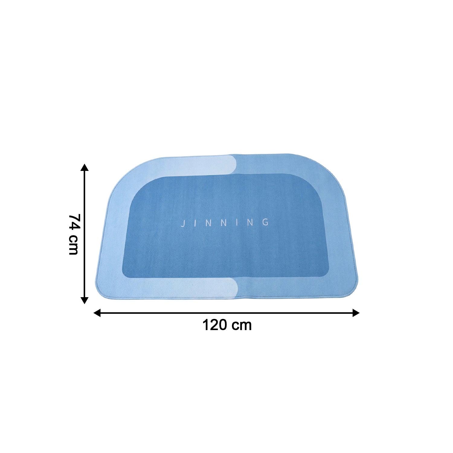 Wukusy super absorbent bathroom floor mat in white, 120x74 cm, lying on tiled bathroom floor soaking water.