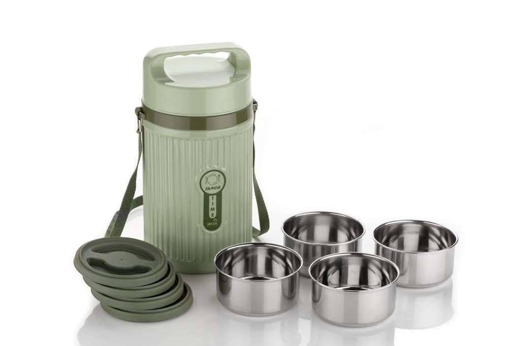 Drpshippr insulated tiffin box with plastic outer and steel inner containers, set of four for home and kitchen use