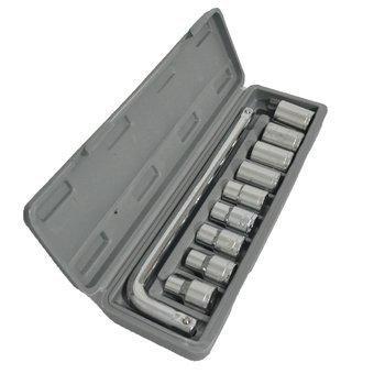 Wukusy 10-piece 6-point 3/8 inch drive standard socket wrench set with various socket sizes on a tool tray